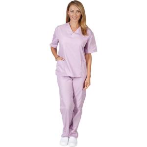 Natural Uniforms Women’s Solid V-Neck Scrub Set Medical Scrub Tops and Pants(Lilac)