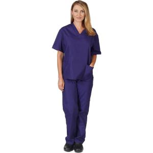 Natural Uniforms Women’s Solid V-Neck Scrub Set Medical Scrub Tops and Pants(Purple)