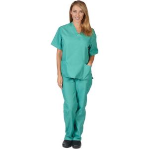 Natural Uniforms Women’s Solid V-Neck Scrub Set Medical Scrub Tops and Pants(Surgical Green)