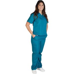 Natural Uniforms Women’s Solid V-Neck Scrub Set Medical Scrub Tops and Pants(Teal)