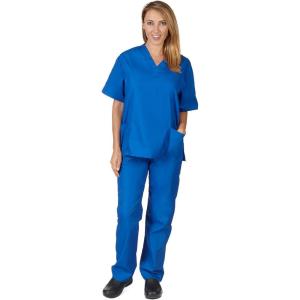 Natural Uniforms Women’s Solid V-Neck Scrub Set Medical Scrub Tops and Pants(True Royal Blue)