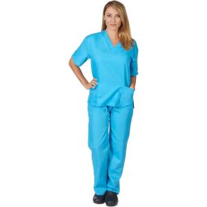 Natural Uniforms Women’s Solid V-Neck Scrub Set Medical Scrub Tops and Pants(Water Blue)