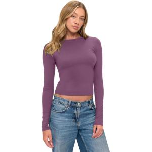 Natural Uniforms Womens Super Soft, Super Stretch Y2K Long Sleeve Baby Tee Crop Top(Argyle Purple)