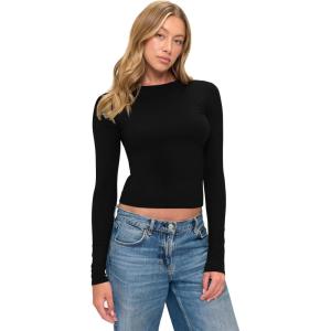 Natural Uniforms Womens Super Soft, Super Stretch Y2K Long Sleeve Baby Tee Crop Top(Black)