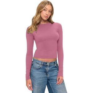 Natural Uniforms Womens Super Soft, Super Stretch Y2K Long Sleeve Baby Tee Crop Top(Cheateau Rose)