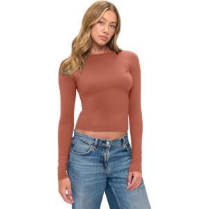 Natural Uniforms Womens Super Soft, Super Stretch Y2K Long Sleeve Baby Tee Crop Top(Copper Coin)