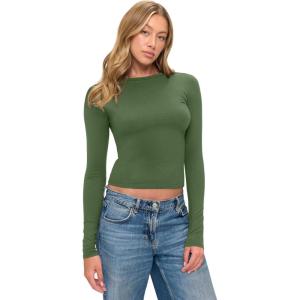 Natural Uniforms Womens Super Soft, Super Stretch Y2K Long Sleeve Baby Tee Crop Top(Dill Green)