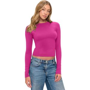 Natural Uniforms Womens Super Soft, Super Stretch Y2K Long Sleeve Baby Tee Crop Top(Hot Pink)