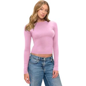 Natural Uniforms Womens Super Soft, Super Stretch Y2K Long Sleeve Baby Tee Crop Top(Pink)