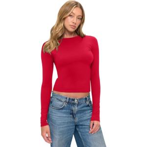 Natural Uniforms Womens Super Soft, Super Stretch Y2K Long Sleeve Baby Tee Crop Top(Red)
