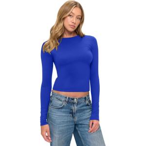 Natural Uniforms Womens Super Soft, Super Stretch Y2K Long Sleeve Baby Tee Crop Top(True Royal Blue)