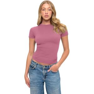 Natural Uniforms Womens Super Soft, Super Stretch Y2K Short Sleeve Baby Tee Crop Top(Cheateau Rose)