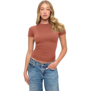 Natural Uniforms Womens Super Soft, Super Stretch Y2K Short Sleeve Baby Tee Crop Top(Copper Coin)