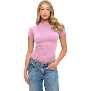 Natural Uniforms Womens Super Soft, Super Stretch Y2K Short Sleeve Baby Tee Crop Top(Pink)