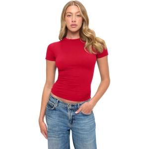 Natural Uniforms Womens Super Soft, Super Stretch Y2K Short Sleeve Baby Tee Crop Top(Red)