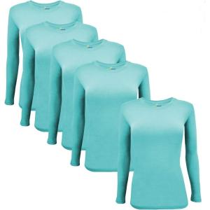 Natural Uniforms Women’s Under Scrub Tee Crew Neck Long Sleeve T-Shirt-5-Pack(Aqua Blue)