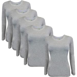 Natural Uniforms Women’s Under Scrub Tee Crew Neck Long Sleeve T-Shirt-5-Pack(Heather Charcoal)