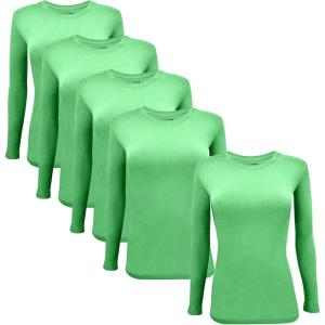 Natural Uniforms Women’s Under Scrub Tee Crew Neck Long Sleeve T-Shirt-5-Pack(Light Green)