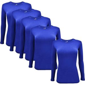 Natural Uniforms Women’s Under Scrub Tee Crew Neck Long Sleeve T-Shirt-5-Pack(True Royal Blue)