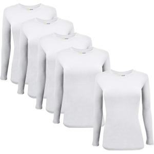 Natural Uniforms Women’s Under Scrub Tee Crew Neck Long Sleeve T-Shirt-5-Pack(White)