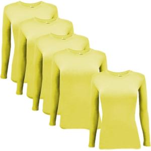 Natural Uniforms Women’s Under Scrub Tee Crew Neck Long Sleeve T-Shirt-5-Pack(Yellow)