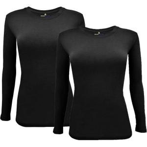 Natural Uniforms Women’s Under Scrub Tee Crew Neck Long Sleeve T-Shirt(Z-2pk-blk/Blk)