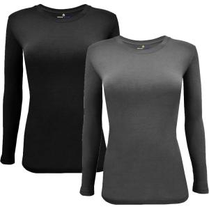 Natural Uniforms Women’s Under Scrub Tee Crew Neck Long Sleeve T-Shirt(Z-2pk-blk/Chl)