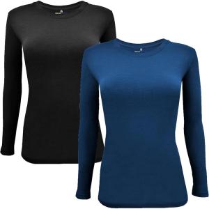 Natural Uniforms Women’s Under Scrub Tee Crew Neck Long Sleeve T-Shirt(Z-2pk-blk/Tnb)