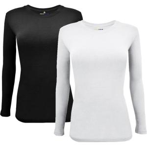 Natural Uniforms Women’s Under Scrub Tee Crew Neck Long Sleeve T-Shirt(Z-2pk-blk/Wht)