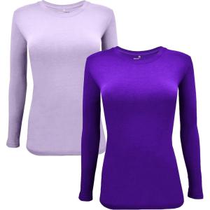 Natural Uniforms Women’s Under Scrub Tee Crew Neck Long Sleeve T-Shirt(Z-2pk-lav/Pur)