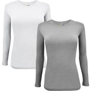 Natural Uniforms Women’s Under Scrub Tee Crew Neck Long Sleeve T-Shirt(Z-2pk-wht/Gry)