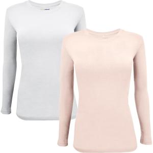 Natural Uniforms Women’s Under Scrub Tee Crew Neck Long Sleeve T-Shirt(Z-2pk-wht/Nud)