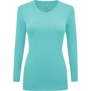 Natural Uniforms Women’s Under Scrub Tee V-Neck Long Sleeve T-Shirt(Aqua)