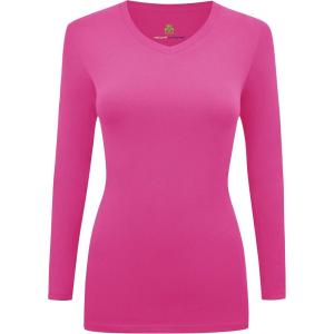 Natural Uniforms Women’s Under Scrub Tee V-Neck Long Sleeve T-Shirt(Hot Pink)