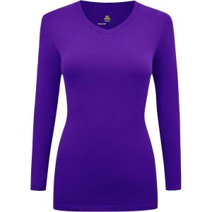 Natural Uniforms Women’s Under Scrub Tee V-Neck Long Sleeve T-Shirt(Purple)