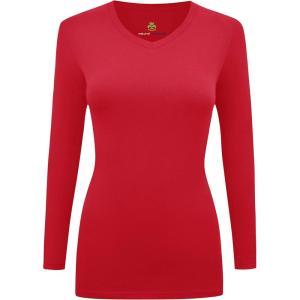 Natural Uniforms Women’s Under Scrub Tee V-Neck Long Sleeve T-Shirt(Red)