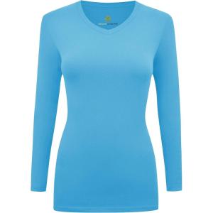 Natural Uniforms Women’s Under Scrub Tee V-Neck Long Sleeve T-Shirt(Water Blue)