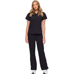 Soft Premium V-Neck Professional Work-Wear Women Top and Pant Set, 8117-9118(Black)