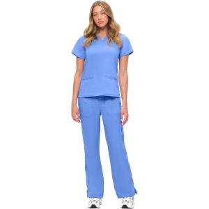 Soft Premium V-Neck Professional Work-Wear Women Top and Pant Set, 8117-9118(Ceil Blue)