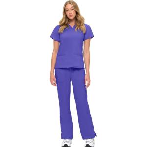 Soft Premium V-Neck Professional Work-Wear Women Top and Pant Set, 8117-9118(Purple)