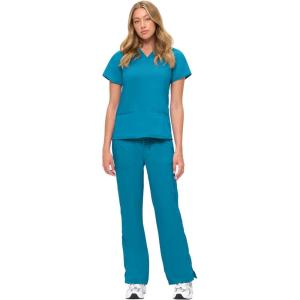 Soft Premium V-Neck Professional Work-Wear Women Top and Pant Set, 8117-9118(Teal)