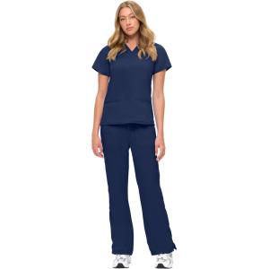 Soft Premium V-Neck Professional Work-Wear Women Top and Pant Set, 8117-9118(True Navy Blue)