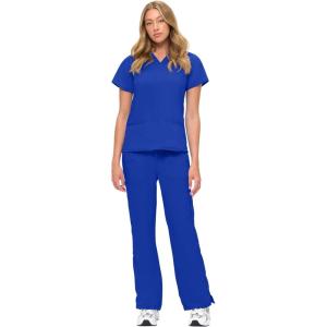 Soft Premium V-Neck Professional Work-Wear Women Top and Pant Set, 8117-9118(True Royal Blue)