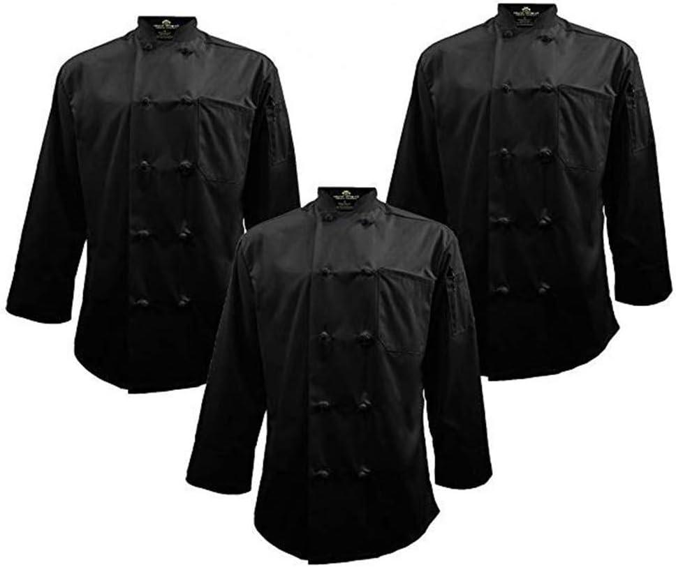 imageChef Apparel Knot Button Chef Coat with Thermometer Pocket Medium 3 Pack Black