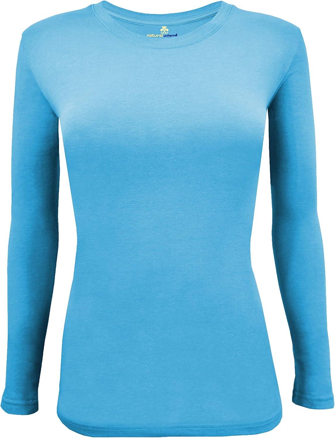 imageMampM Scrubs Long Sleeve TShirt Under Scrub TopSuper Soft and Stretchy Multi Pack of 5Water Blue
