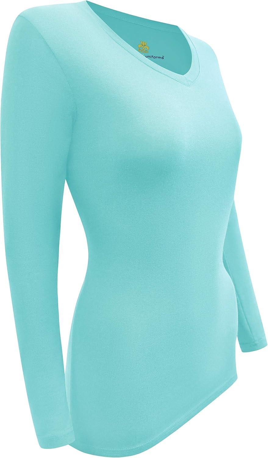 imageMampM Scrubs Womens Long Sleeve VNeck Under Scrub Stretch TShirt3PackAqua
