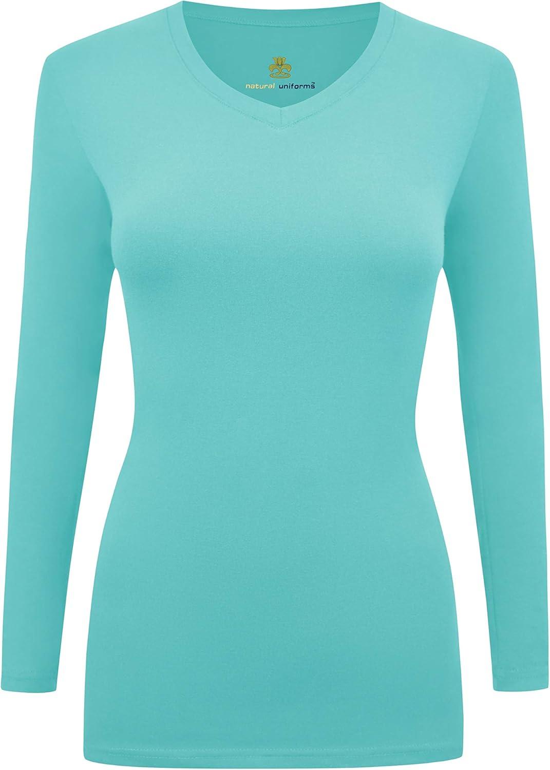 imageMampM Scrubs Womens Long Sleeve VNeck Under Scrub Stretch TShirt3PackAqua