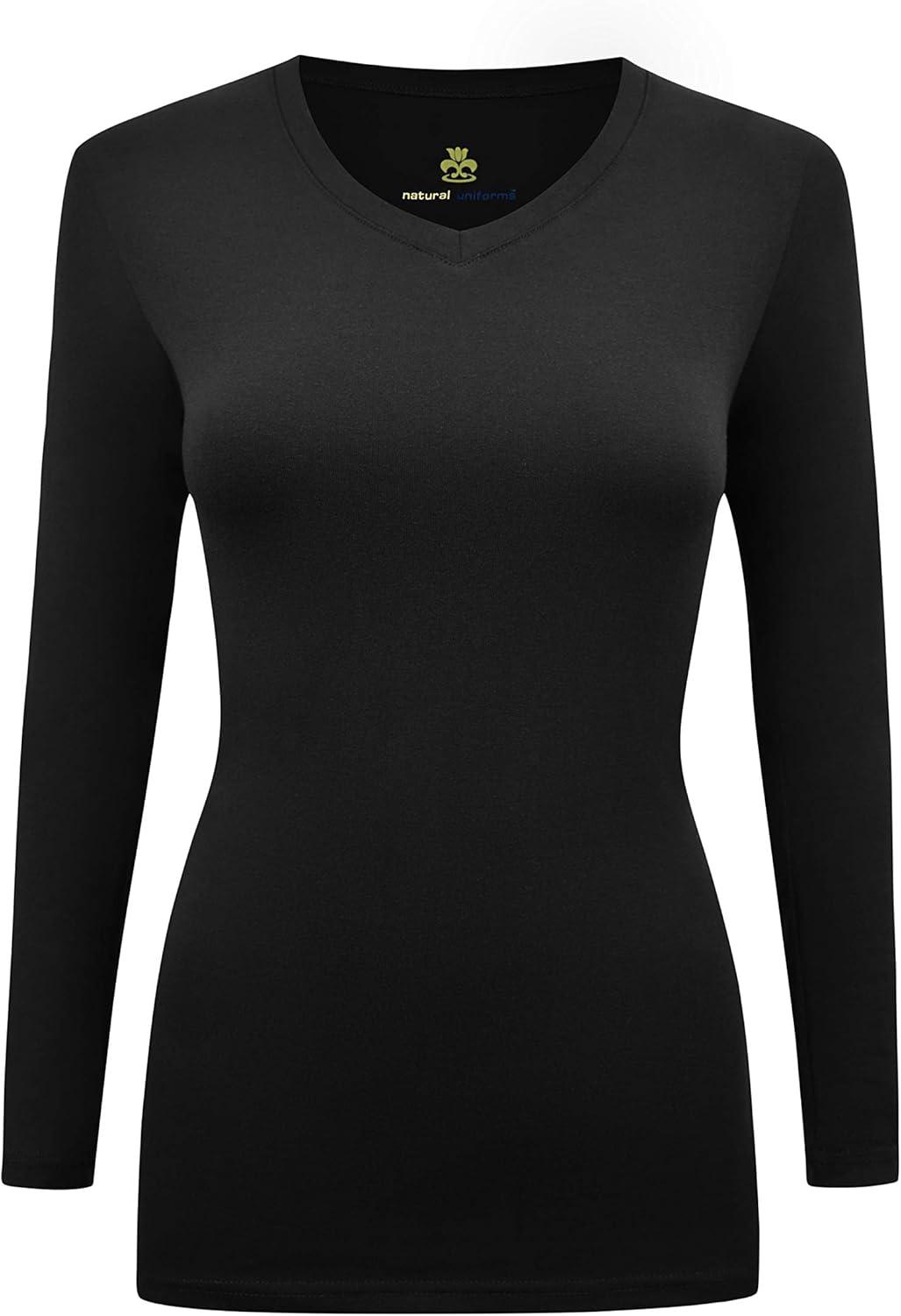 imageMampM Scrubs Womens Long Sleeve VNeck Under Scrub Stretch TShirt3PackBlack