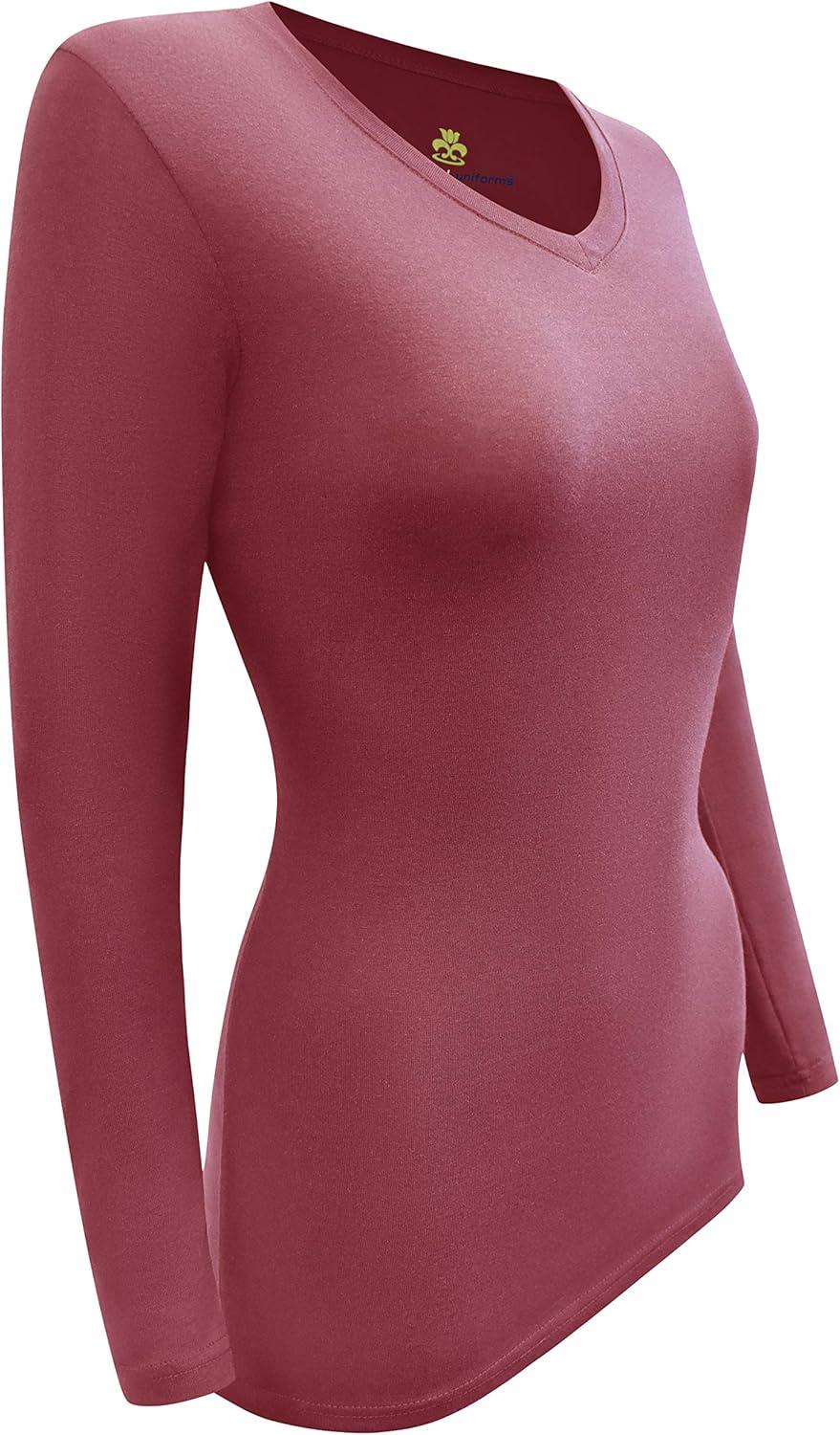 imageMampM Scrubs Womens Long Sleeve VNeck Under Scrub Stretch TShirt3PackBurgundy