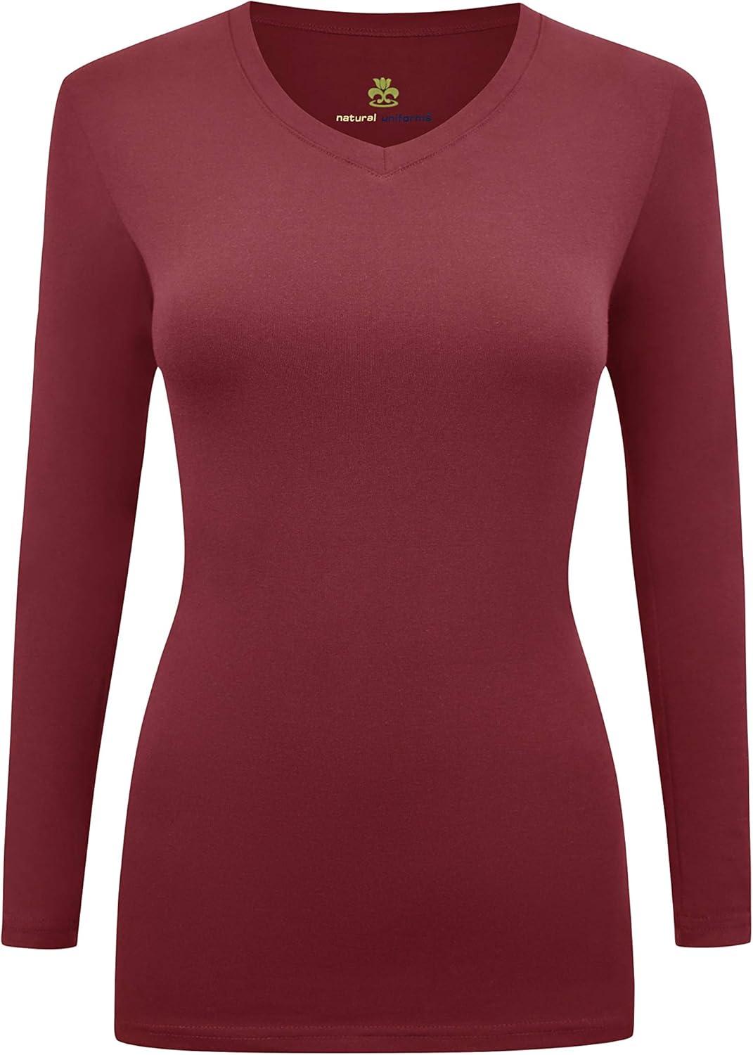 imageMampM Scrubs Womens Long Sleeve VNeck Under Scrub Stretch TShirt3PackBurgundy